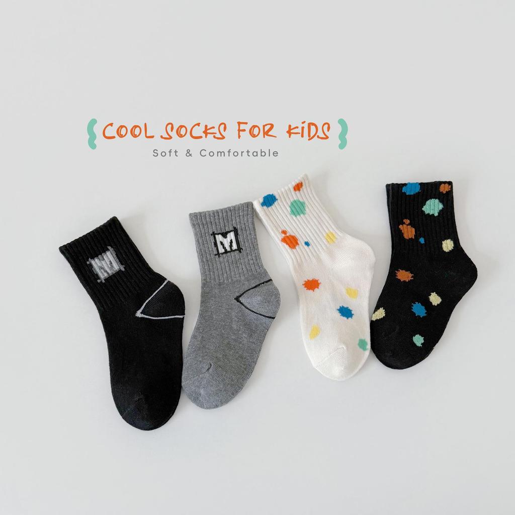 Осенние детские носки средней длины с мультяшным горошком - Универсальный корейский стиль для мальчиков и девочек