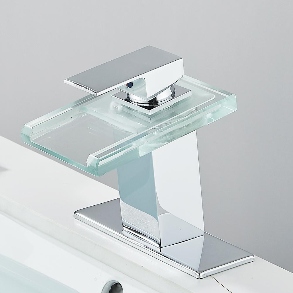 Светодиодный смеситель для раковины в ванной комнате с водопадом из латуни, с изменением температуры и цветов, смеситель для ванной комнаты, настенный смеситель для раковины, стеклянные краны