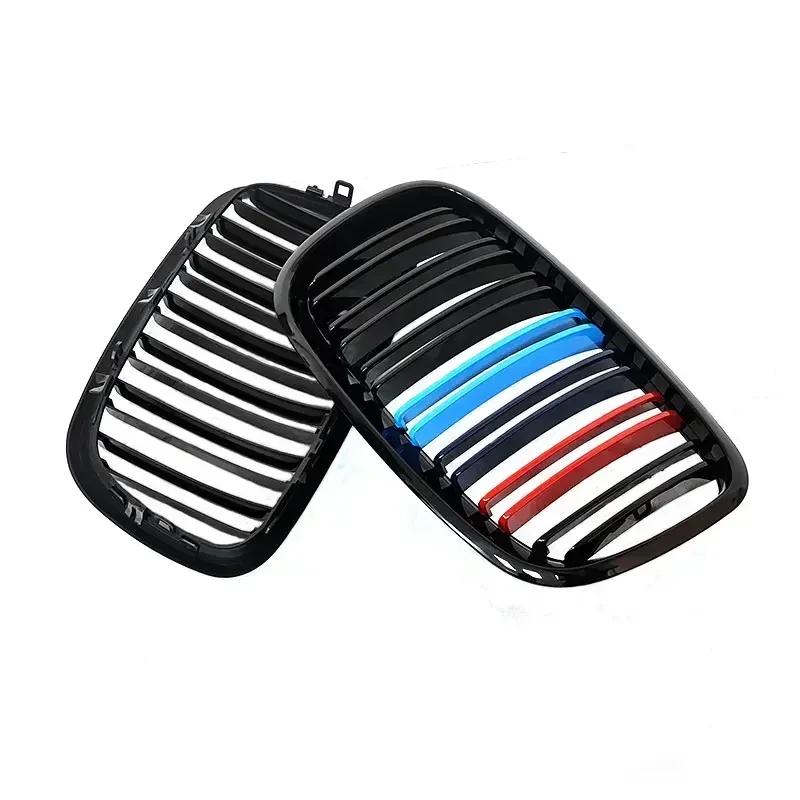 For BMW X5 X6 E70 E71 2007-2013 Front Bumper Kidney Racing Grille Glossy Black Car Double Slat Grill