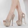 Fashion Sexy Peep Toe Rhinestone Thin High Heels Summer Women Pumps Party Stripper Shoes Elegant Women Wedding Banquet Platform Sandals