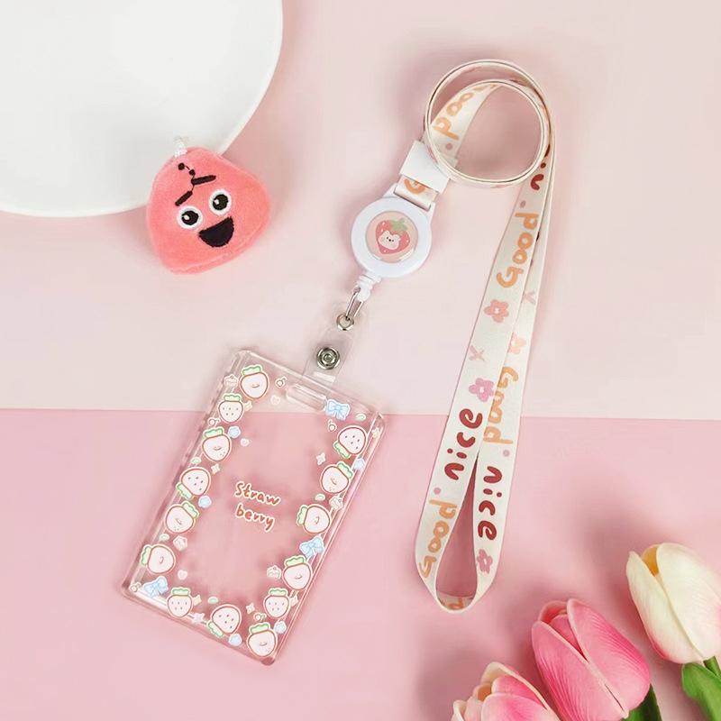 Ins Симпатичный прозрачный чехол для карты на шнурке, чехол для студенческой автобусной карты, чехол для мультяшной рабочей карты, держатель для кредитной карты с пружинным шнуром