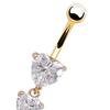 Body Piercing Gold Navel Rings 3 Heart Crystal Clear Dangle Belly Button Rings