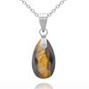 [R6053] - Handmade Steel Necklace 'Mineralia' Silver Tiger Eye - 17x9 Mm