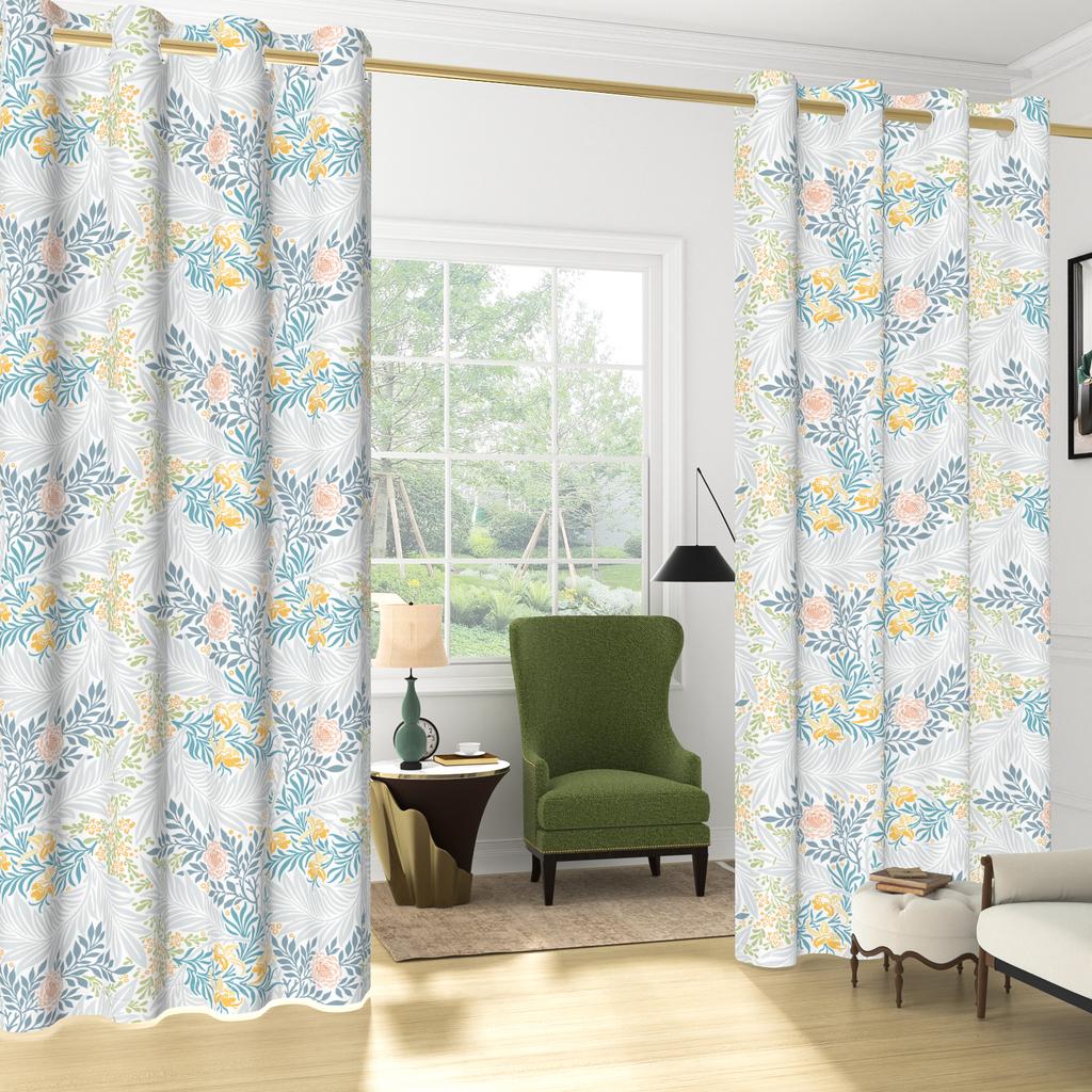Set Of 2 Bohemian Plant Leaves Curtain Natural Flowers Farmhouse Curtains Living Room Bedroom Kitchen Decor Window Darkening For Great Made Polyester