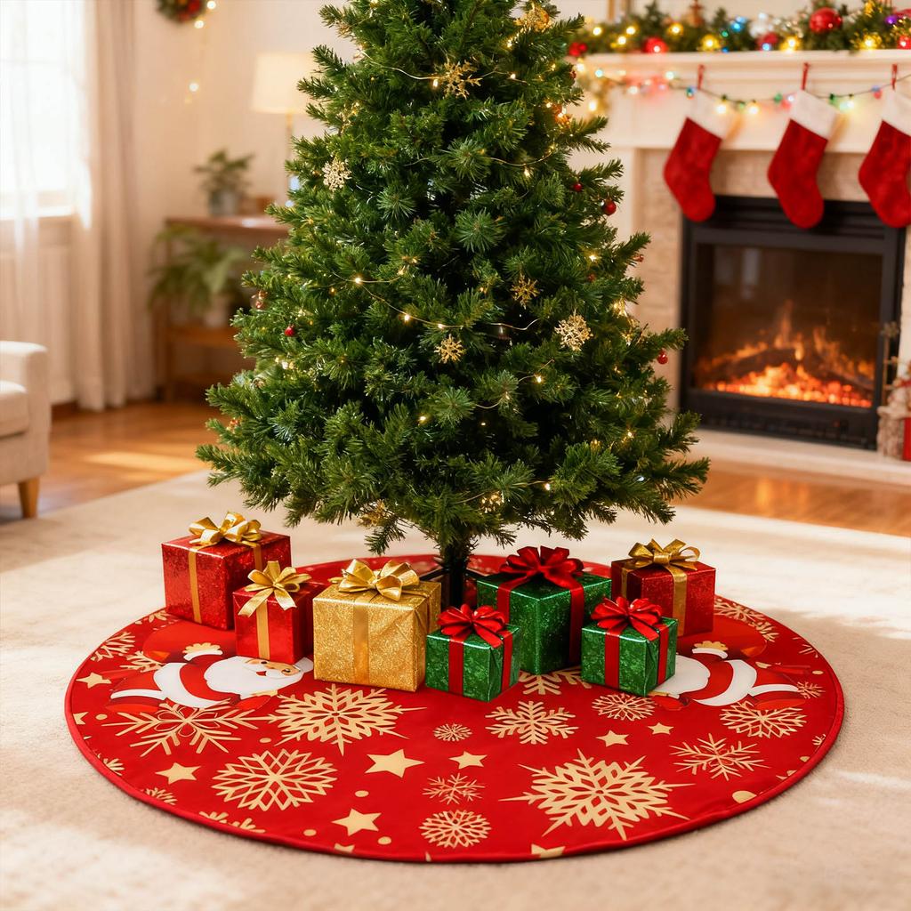 Красная юбка для рождественской елки, украшения для рождественской елки, мягкий плюшевый коврик для рождественской елки со снежным узором для украшений, праздничная вечеринка, 35 дюймов
