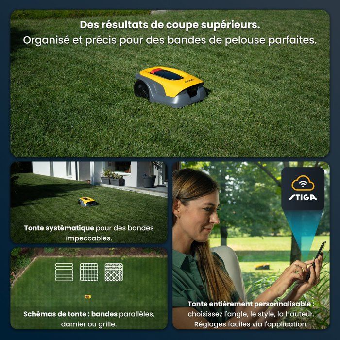 Robot tondeuse - STIGA - A 6V - Surface 600 m² - Gestion 10 zones - Caméra intelligente
