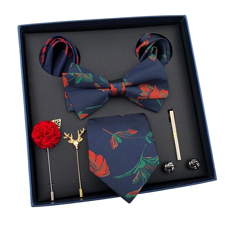 Men'S Tie Light Luxury Gift Box Wedding Tie Bow Tie Pocket Towel Brooch Cuffs Father'S Day Gift Box
