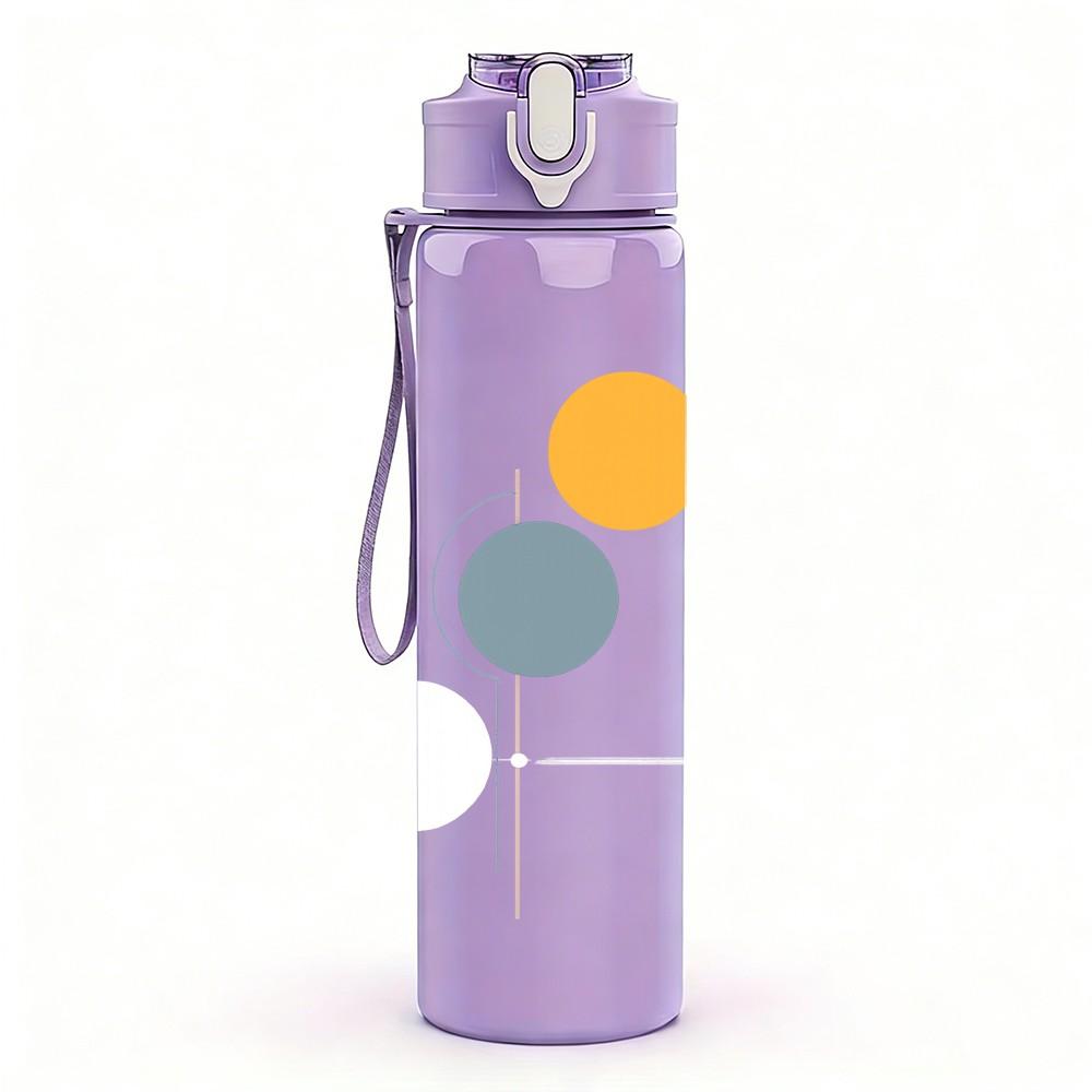 1PC Simple Two Circle Abstract Art 750ml Color Plastic Sports Water Bottle Leakproof Flip Straw Lid Suitable for Sports Office Home Use