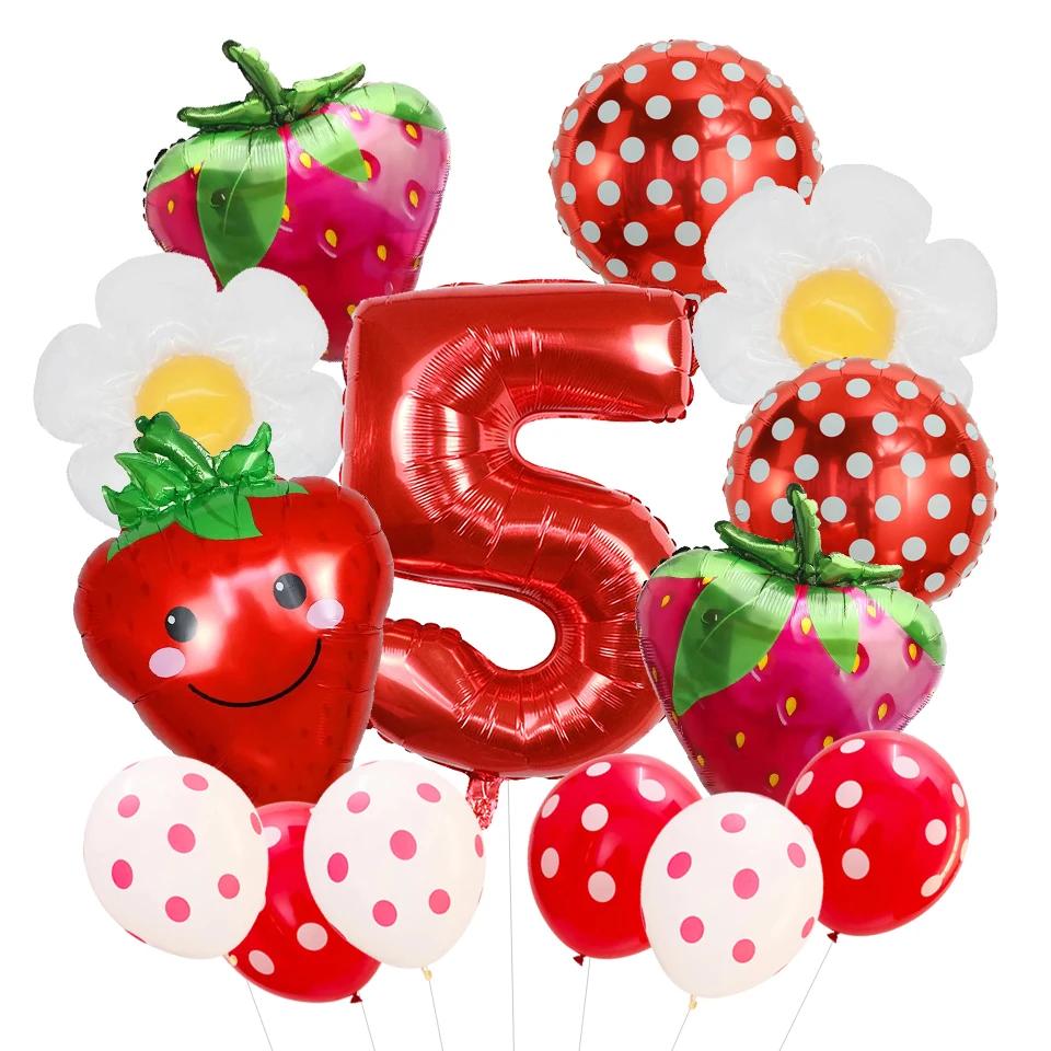 14Pcs Strawberry Fruit Balloons Fruit Themed Balloons Strawberry Latex Balloons Party Fruit Strawberry Theme Summer Party Decor