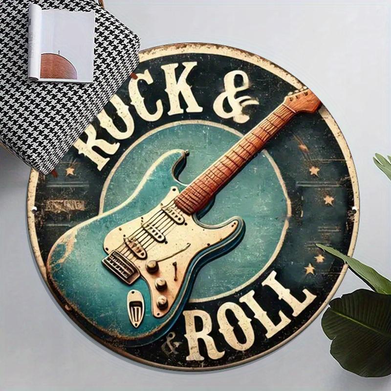Винтажный круглый ковер с гитарой Rock & Roll, сине-черный градиентный нескользящий коврик для декора комнаты на музыкальную тематику