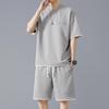 Мужской летний наряд из 2 шт./компл., футболка с коротким рукавом и круглым вырезом, эластичная талия, регулируемый шнурок, широкие шорты, комплект, поддельные