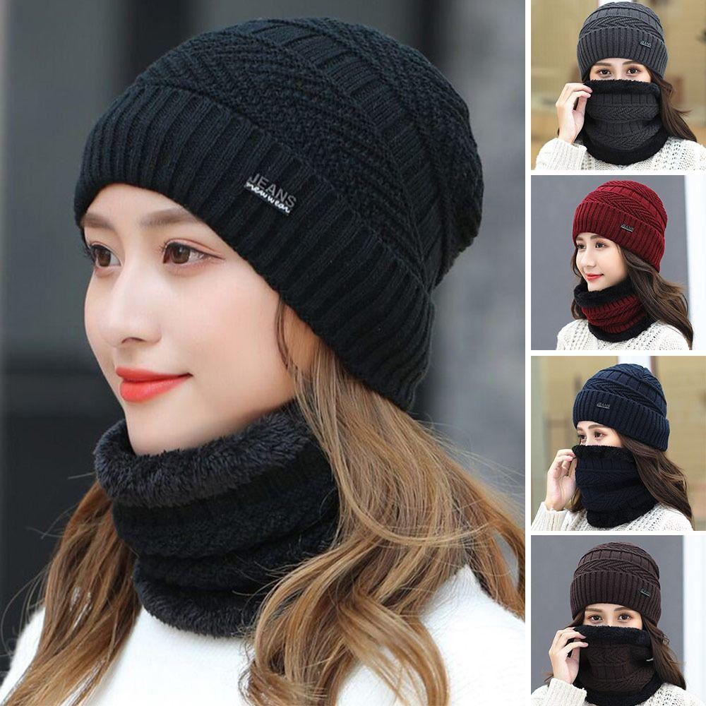 Winter Fleece Soft Beanie Hat Scarf Knitted Hat Balaclava Neck Scarf Cap