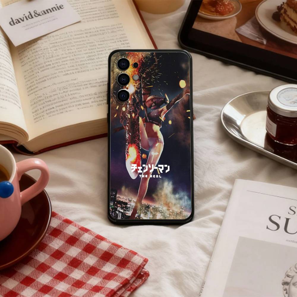 Чехол для телефона C-Chain-saw Man Reze для Samsung S 25,24,23,22,30,21,10,9,Ultra,Plus,Lite,FE,4,5 G Мягкий Черный Чехол