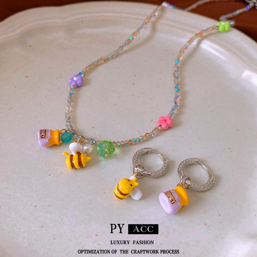 Мультяшный набор украшений с пчелой: Милые детские серьги и ожерелье с подвеской в виде капли масла для женщин