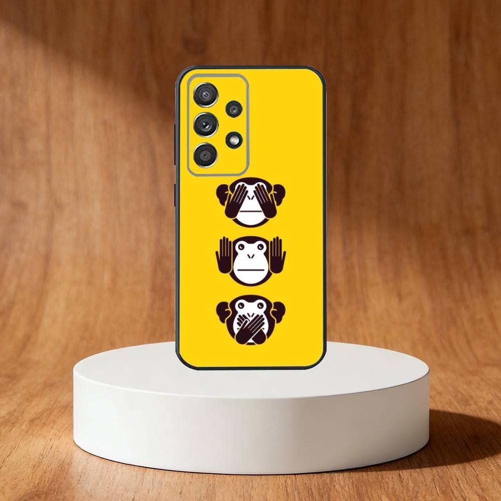 Three CUTE W-Wooley Monkeys Phone Case For Samsung S25,S24,S21,S22,S23,S30,Ultra,S20,Plus,Fe,Note,10,9,5G Black Cover