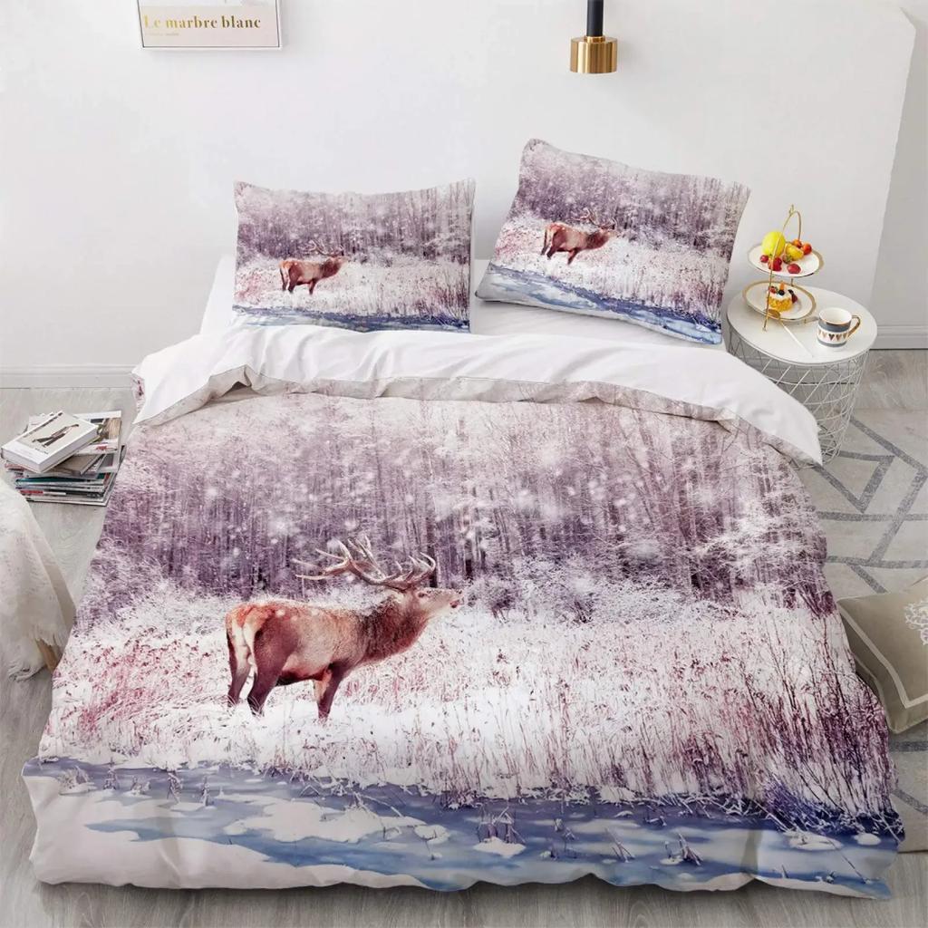 Animal Duvet Cover Set 23Pcs Deer Autumn Forest Leaves Bedding Set Wild Animals for Teens Queen King Size Polyester Quilt Cover