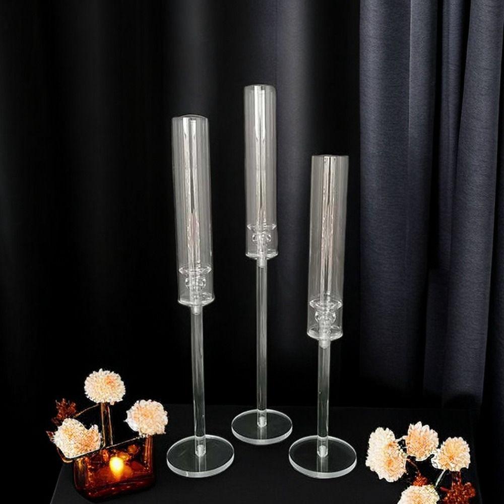 3 Pcs/set Clear Crystal Candle Holders delicate Centerpieces Candlestick Christmas Decor