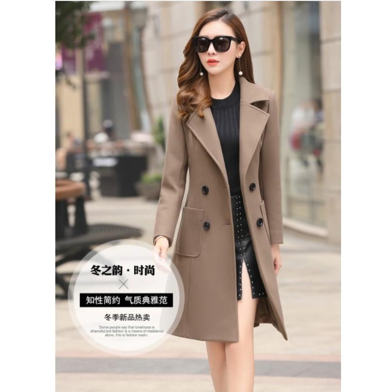 Tooxika New Solid Color Slim Fit Mid-length Woolen Coat Waisted Women's Woolen Coat