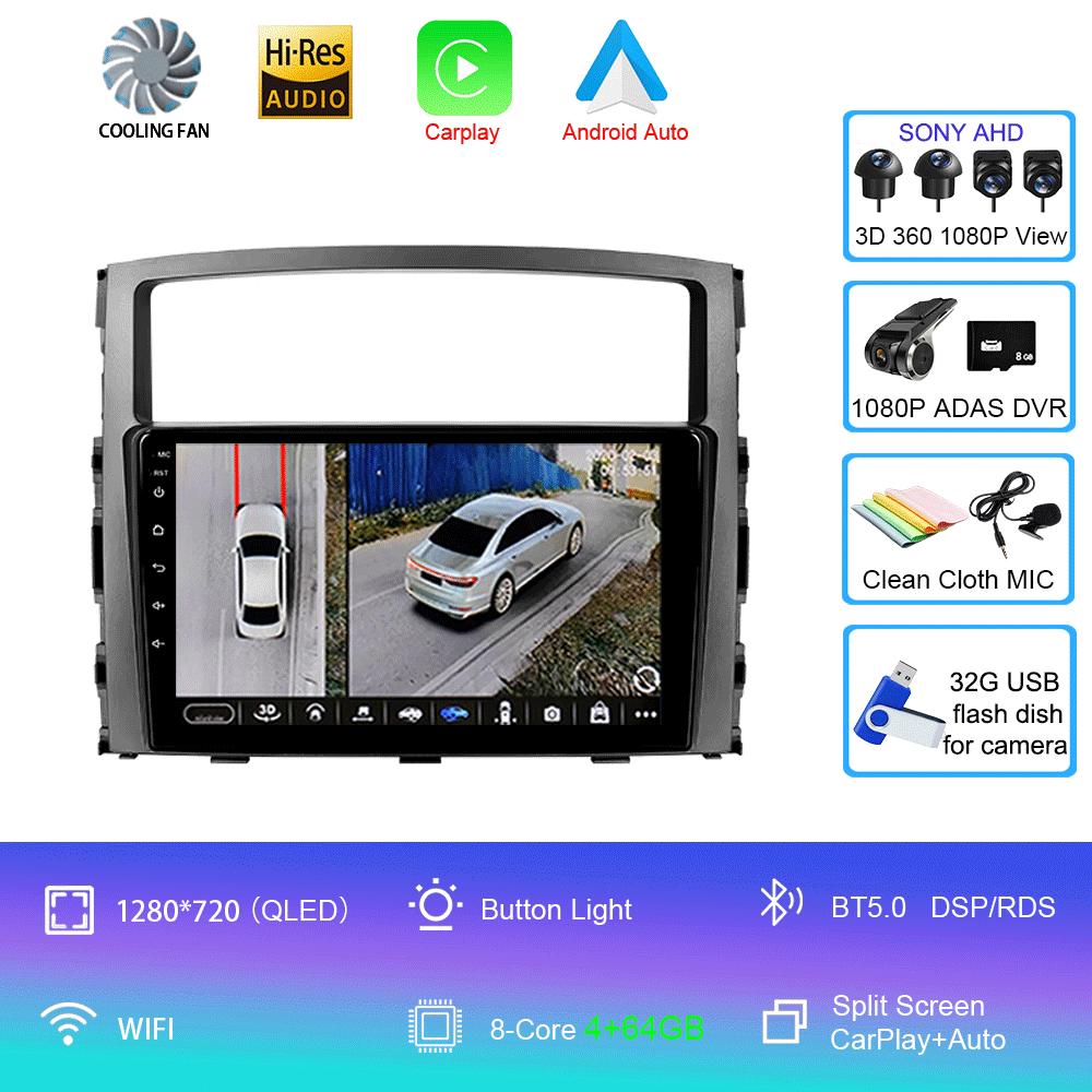 Автомобильное радио Android14 Carplay для Mitsubishi Pajero 4 V80 V90 2006 - 2014 Навигация GPS Мультимедийный проигрыватель WiFi+4G Стерео видео BT