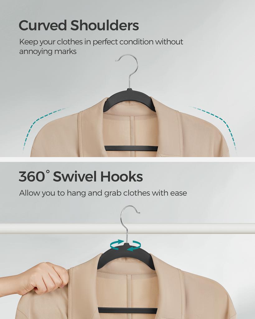 SONGMICSHOME Вельветовые вешалки для одежды 30/50 штук Нескользящие с плечевыми выемками Перекладина для брюк Вращающийся на 360° крючок для хранения костюмов
