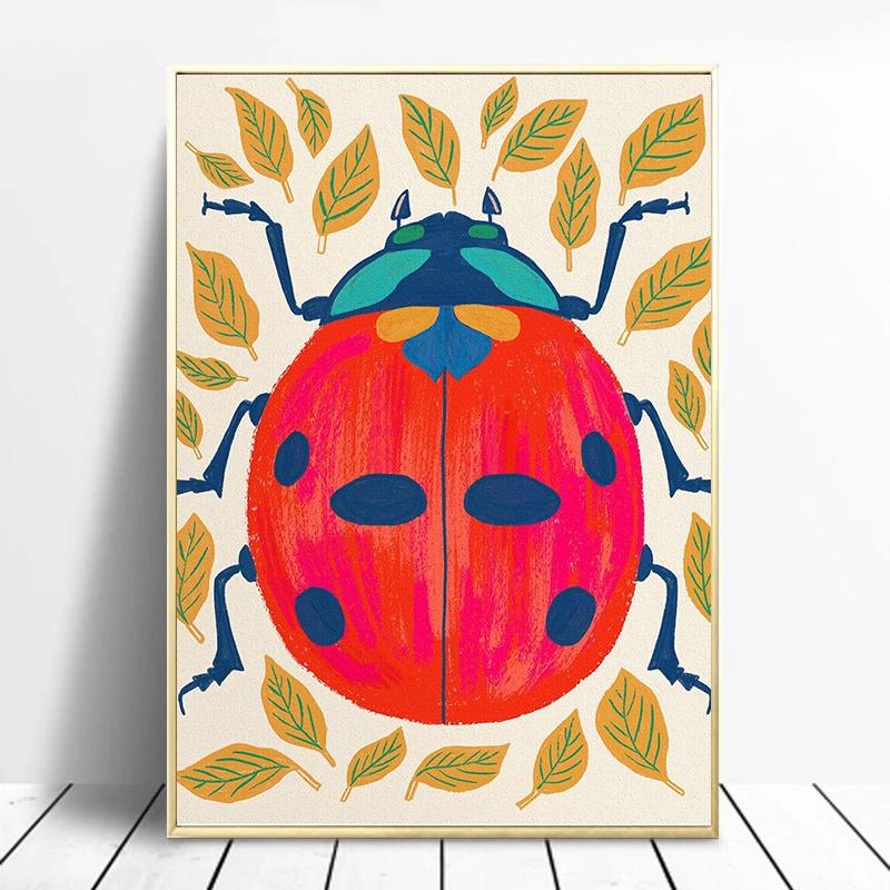 Интересный Ретро Натуральный Мультяшный Насекомое Арт Постер Печать на Холсте Гостиная Спальня Детская Комната Домашнее Украшение Подарок