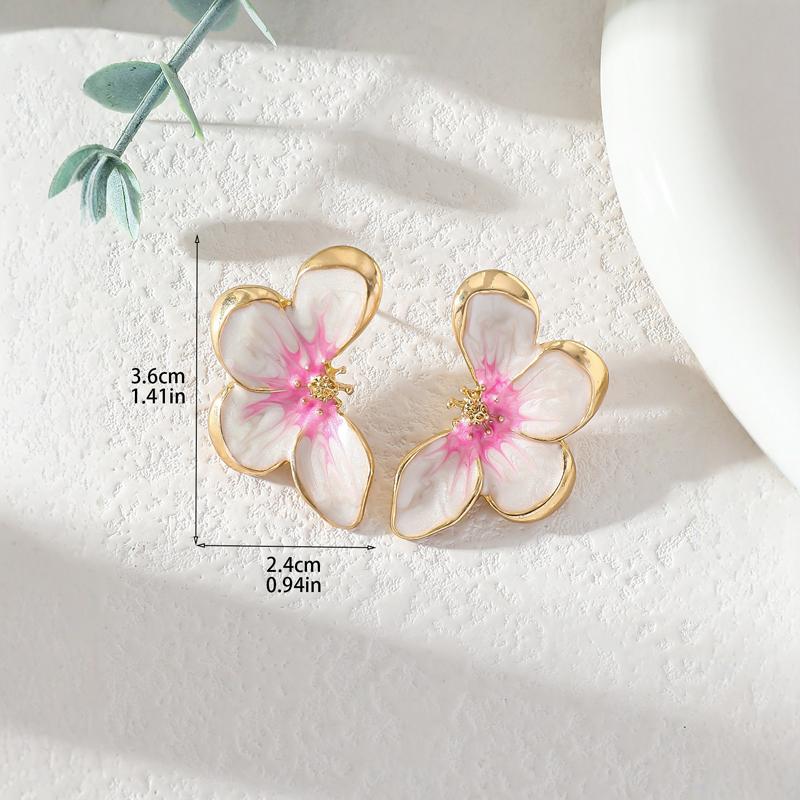2026 New Trendy Pink Gradient Drip Oil Flower Stud Earrings for Women Temperament Metal Butterfly Earrings Fashion Jewelry Gifts