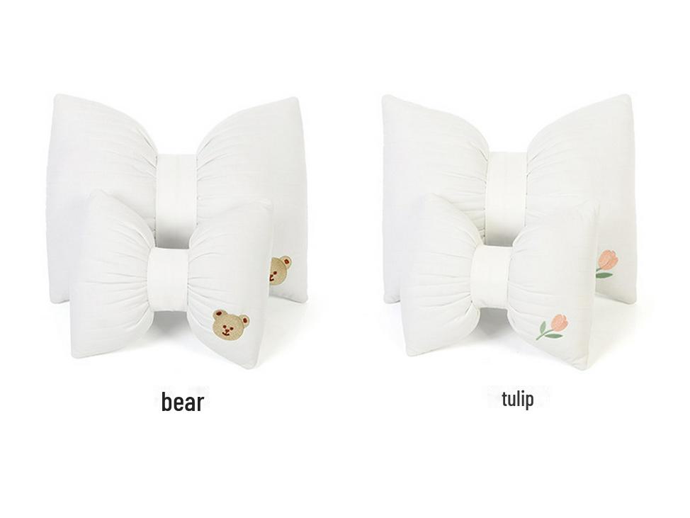 Cartoon Embroidered Bow Car Headrest Neck Pillow: Elastic, Breathable, and Stylish Car Interior Accessory.