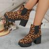 European and American Leopard Print Short Boots 2024 New Thick Soled Casual Mid Heel Fashion Women's Boots Zapatos De Mujer Traf