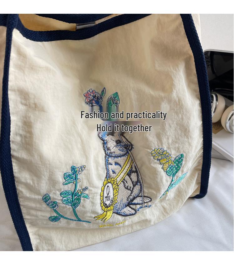 2025 Autumn Embroidered Nylon Tote: Large Capacity Fashion Shoulder Bag for Shopping & Commuting