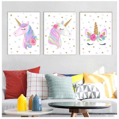 Мультяшный розовый постер с единорогом, детская комната, детские принты, художественная живопись на холсте, настенные художественные фотографии, украшение для детской комнаты, без рамки