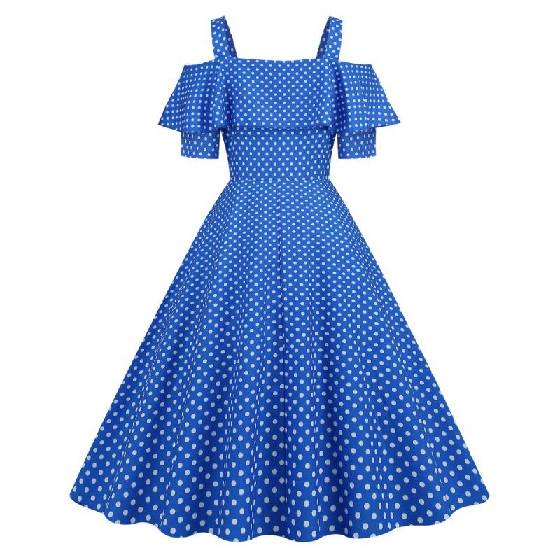 Women's Clothing Source Hepburn Suspender Ruffle Edge Short Sleeve Big Pendulum Polka Dot S S Retro Dress