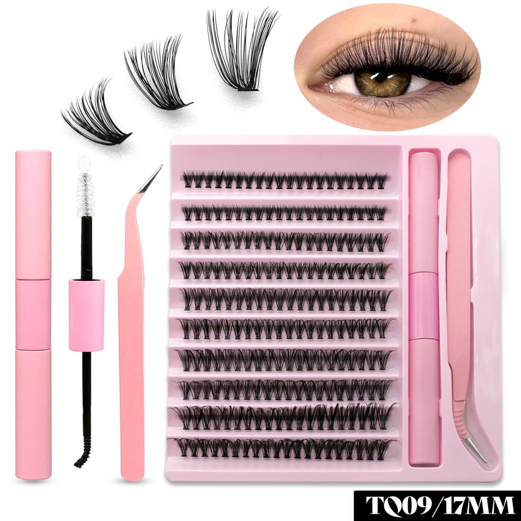 GROINNEYA DIY Eyelash Extension Kit Individual Lashes Cluster Mix Lash Clusters with Lash Bond and Seal and Lash Accessories