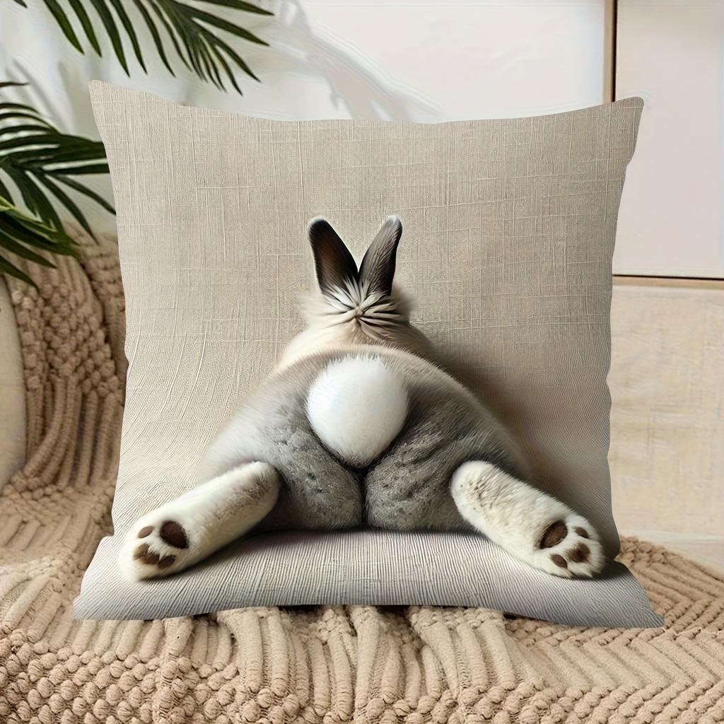 Cute Bunny Butt Design Pillowcase: Add a Whimsical Touch To Your Home! Sofa Cushion Cover, Home Decoration, 2D Printing