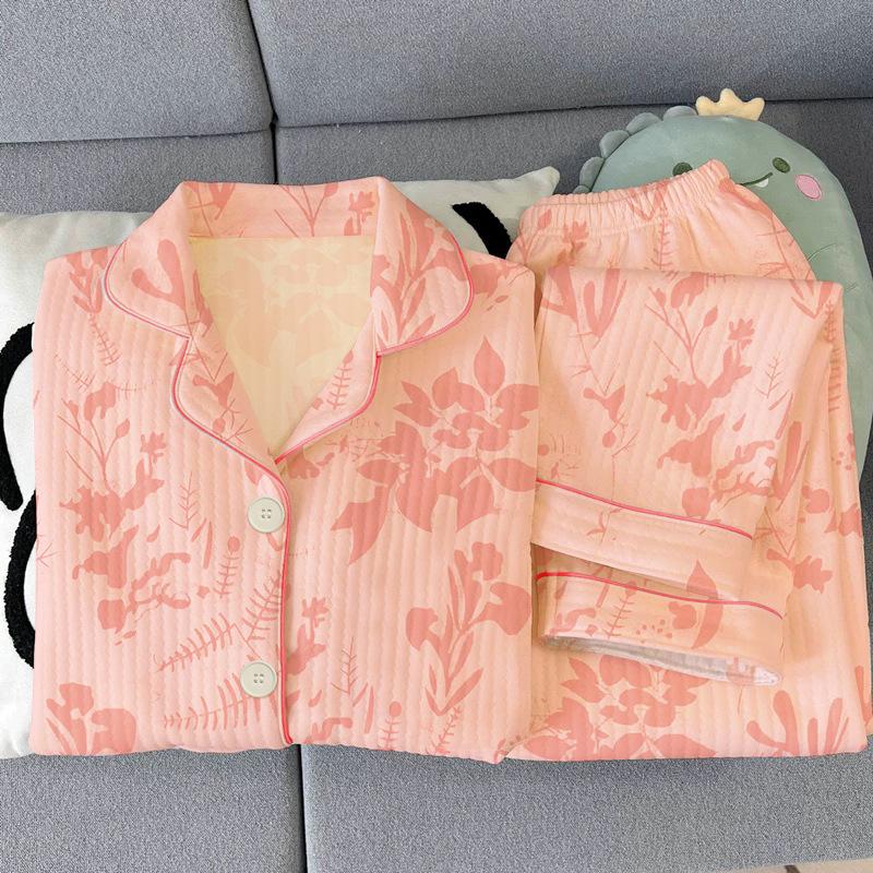 National style flowers autumn and winter new warm air cotton middle-aged and elderly mother retro high-end loungewear suit