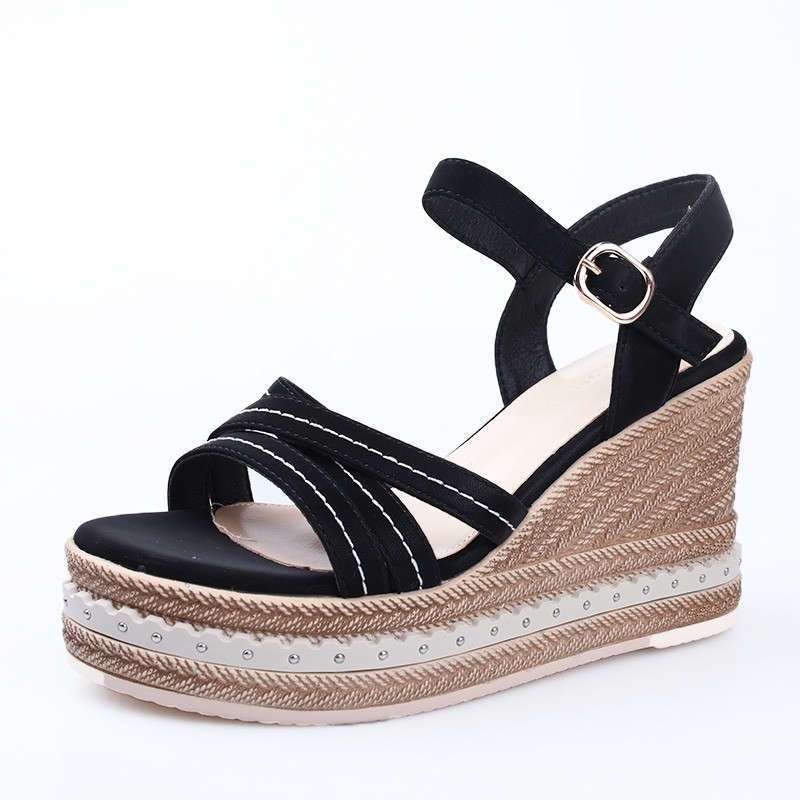 Fashion Woman Shoes Wedge With Platform Waterproof Leather Outdoor Sandals for Women Beige Original Summer 2024 Offers Sale H Luxury On