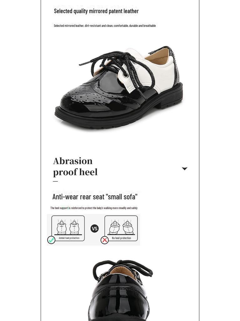 Летние черные кожаные туфли для мальчиков 2025 года в стиле кампуса — британский стиль, нескользящая лакированная кожа для студентов