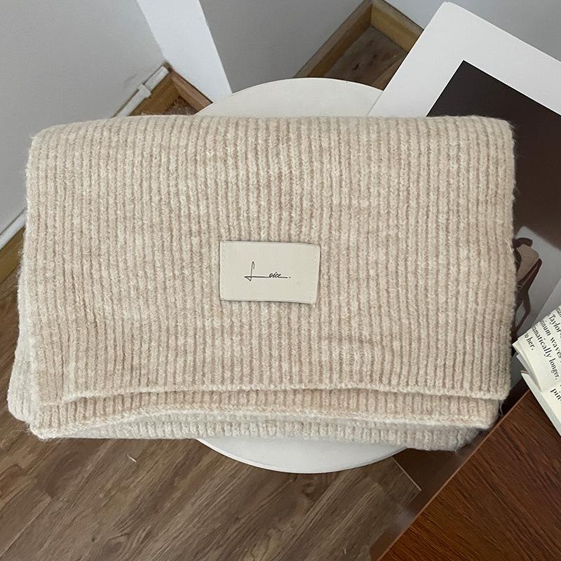 New Red Knitted Wool Scarf Girls Winter Thickened Versatile Wool Scarf Christmas Gift