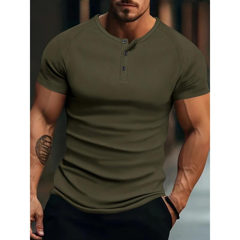 Мужская футболка-henley с вертикальной резинкой, коротким рукавом, повседневная, облегающего кроя