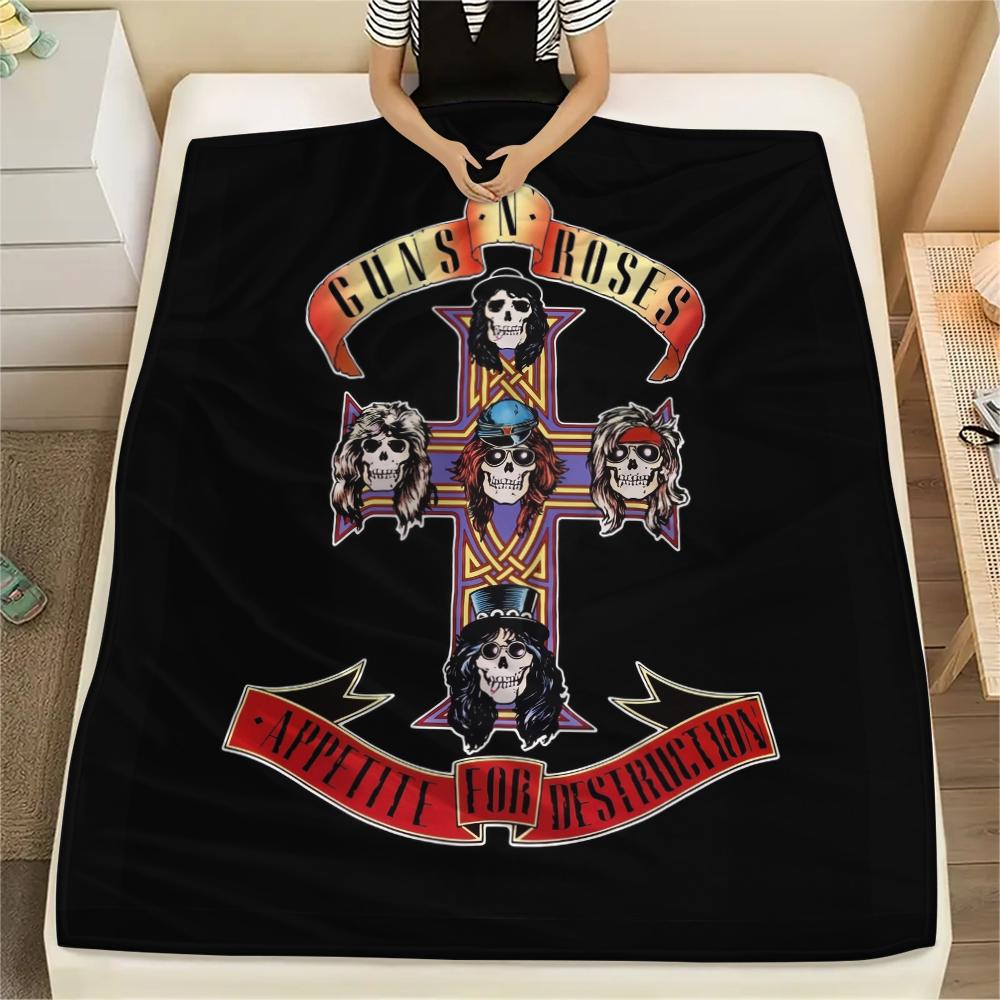 Guns N' Roses, клетчатый фланелевый плед, высокое качество, комфортный для всех сезонов, домашний декор, тепло и уют, идеально для подарков.