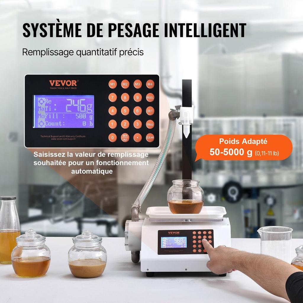 Liquid Filling Machine, 50-5000 g Weighing Capacity, Automatic Bottle Filler Machine Bottling Machine Gear Pump Digital Control for Honey, Oil, Wine,