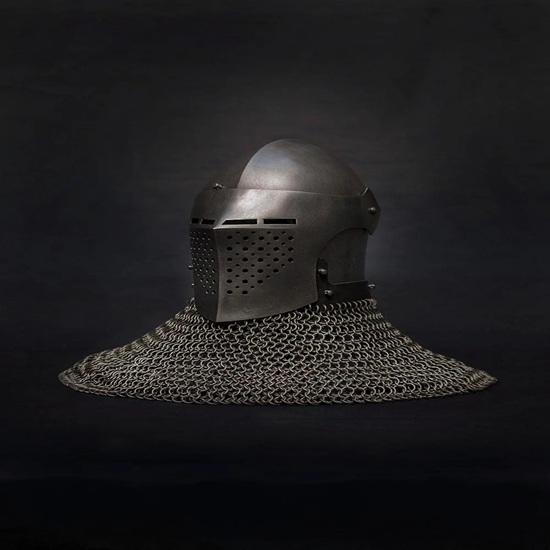 Spoleto Bascinet Helmet with Chainmail Medieval Combat-Ready Knight Armor Buhurt SCA Steel Helm Visored Bascinet with Liner