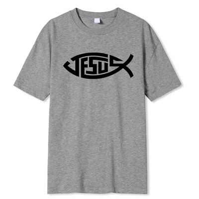 Футболки унисекс с принтом «Jesus Little Fish Design» Свободные футболки Хлопковые дышащие футболки Большие топы Мягкие качественные фирменные футболки