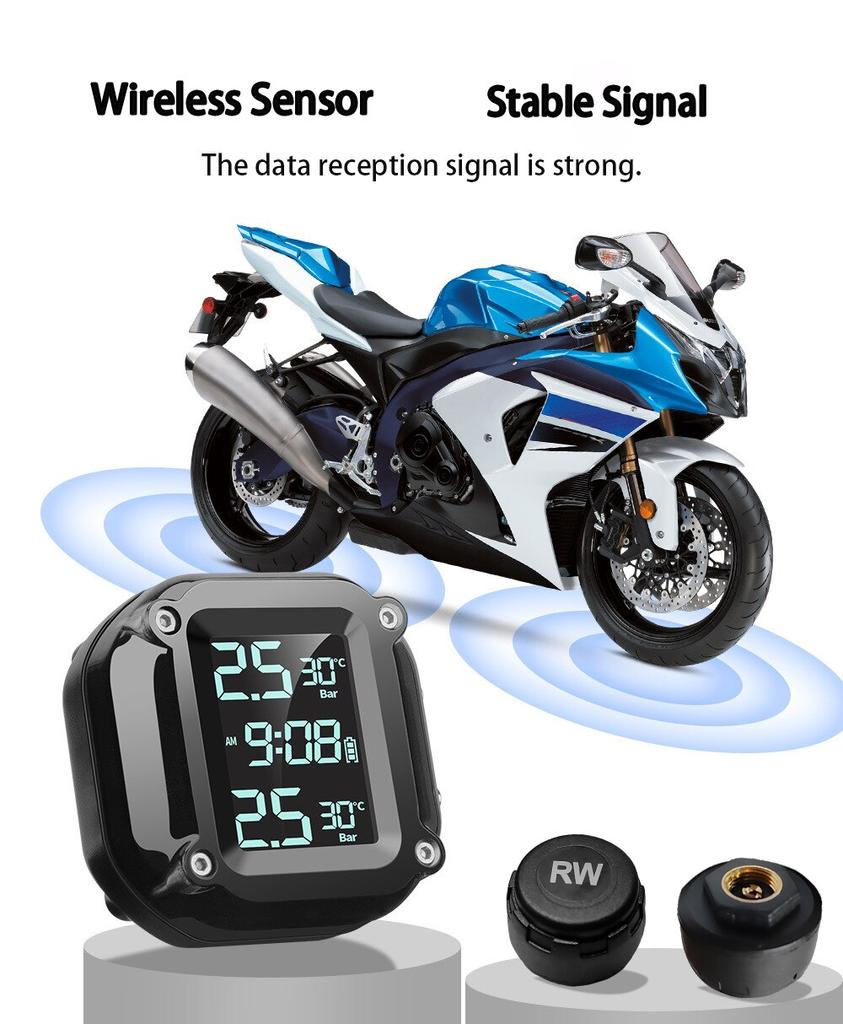 Беспроводная система контроля давления в шинах (TPMS) для мотоцикла, оповещения в реальном времени, водонепроницаемый ЖК-дисплей, внешний датчик, система мониторинга давления и температуры в шинах