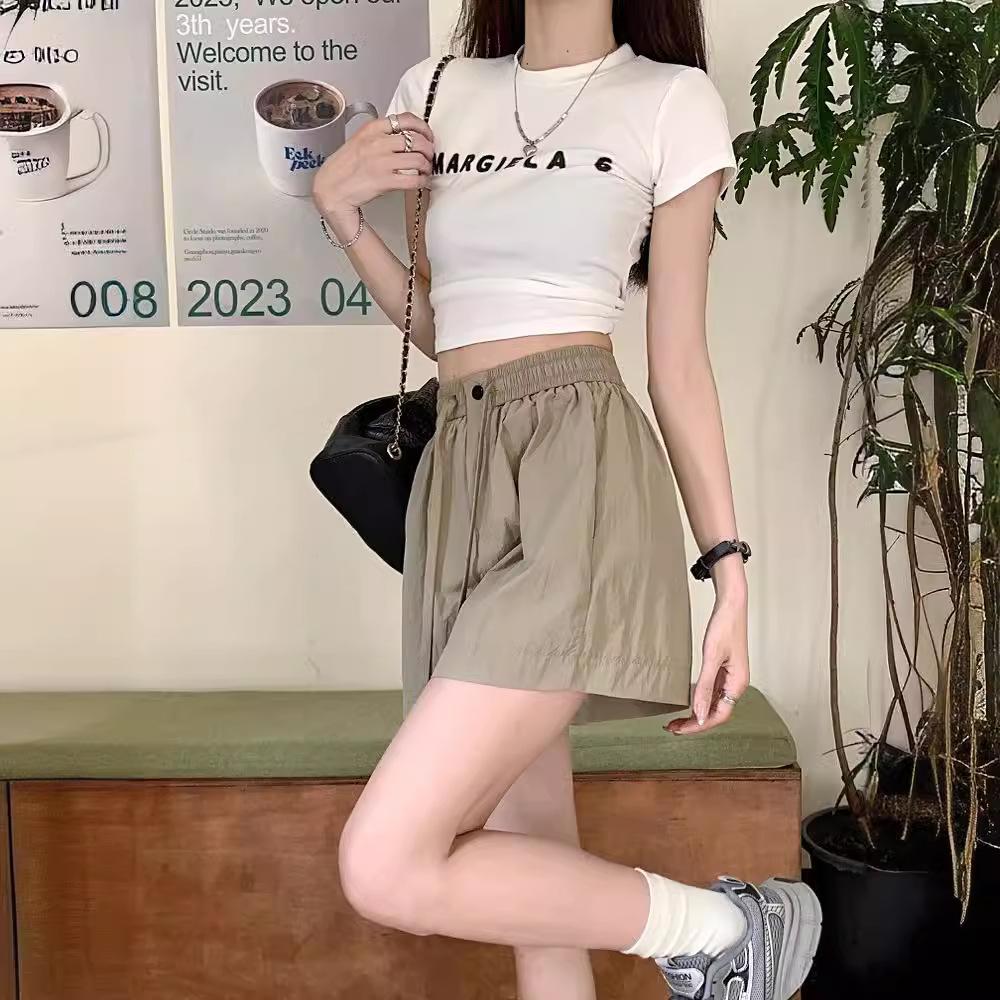 Серые широкие брюки женские повседневные шорты летние новые с высокой талией маленькие летние брюки свободные прямые