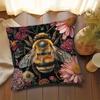 1pc Bee & Floral Pillow Cover - Soft Short Plush Cushion Case Suitable for Home, Sofa, Bed, Decor, Modern Beehive Print Zipper Closure, Machine Washab