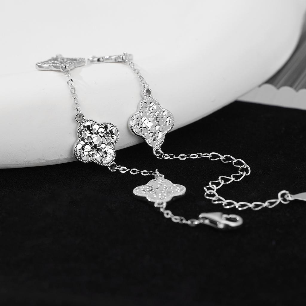 Браслет из цельного серебра S925 с колотым льдом и четырьмя листочками клевера, изготовленный на станке с ЧПУ, с платиновым покрытием, с пятью цветками, ювелирные изделия, мода