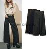 Spring New Women's Clothing Commute Style Metal Button Cotton Blend High Waist Wide Leg Denim 9632259