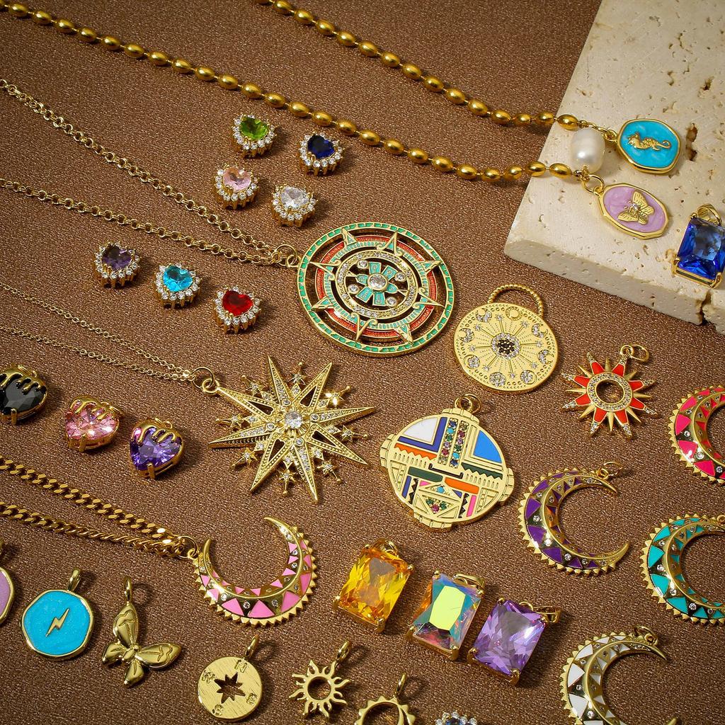 Латунные Подвески Позолоченные Настоящим Золотом 18K Солнце Луна Крыло Ключ Талисман Удачи Для DIY Ожерелья Изготовления Украшений Фурнитура, 1 Штука