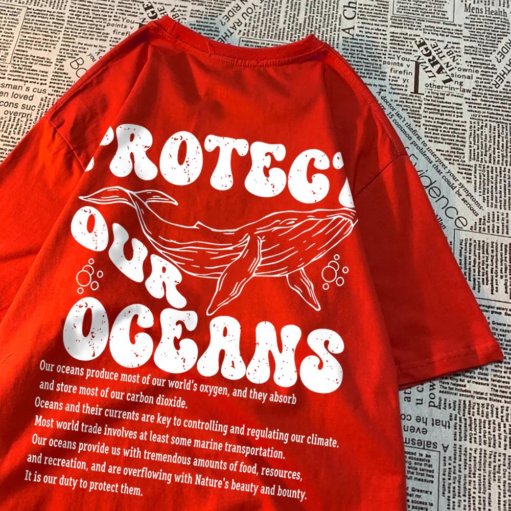 Защитим наши океаны Одежда Whale Landing Мужские Летние Новые Футболки Винтажные Свободные С Половинными Рукавами Личность Оверсайз Футболки Женские