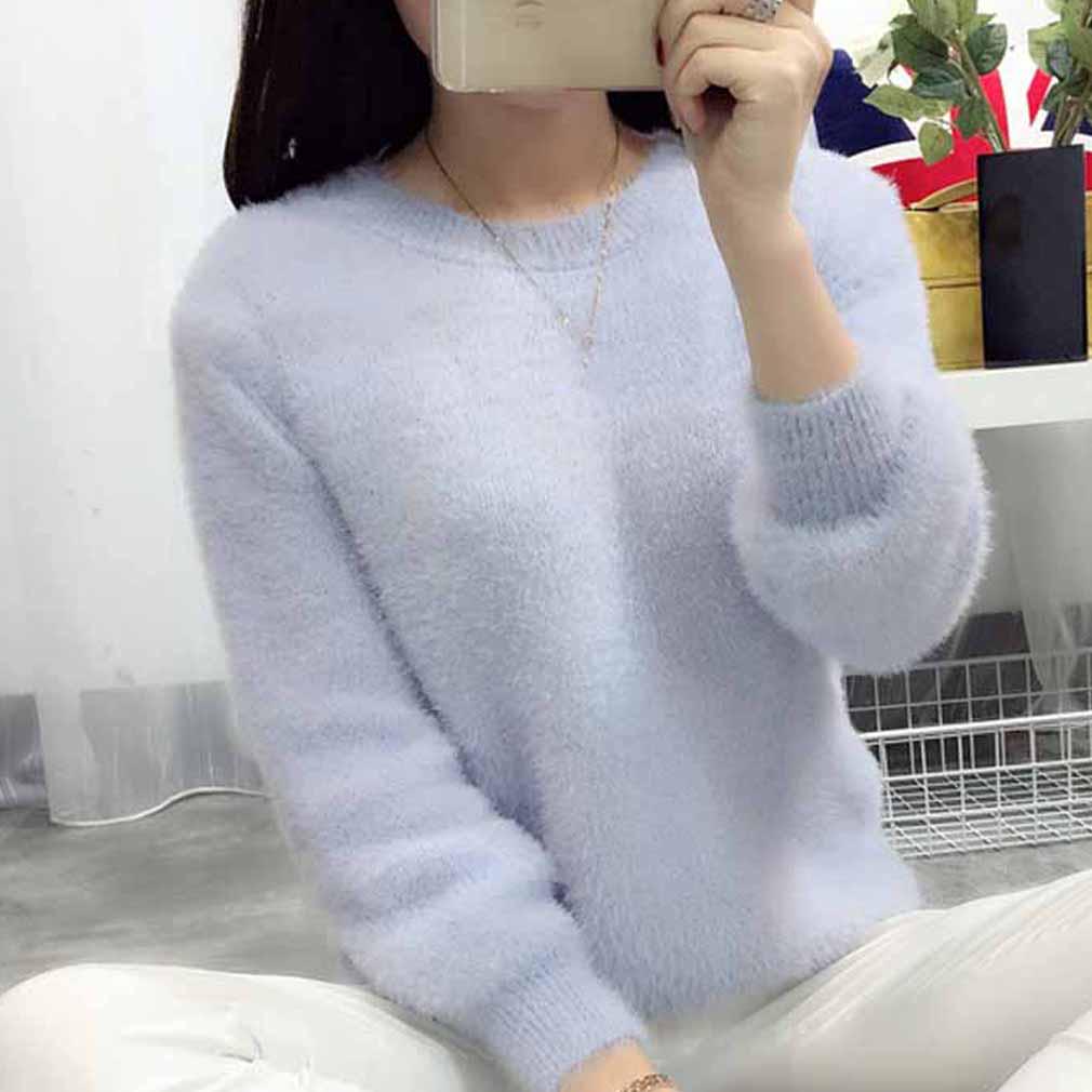 Осень и зима, новая корейская версия свитера для студенток, однотонный тонкий свободный женский трикотаж
